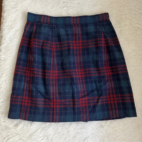 VINTAGE (1996) GAP Blue and Red Plaid Wool Mini Skirt - Picture 7 of 9